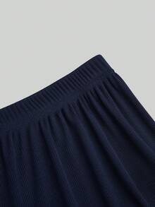 SHEIN Clasi Plus Size Women Solid Color Contrast Patchwork Lapel Long Sleeve Slim Fit Elegant Casual 2 In 1 Shirt T-Shirt + Loose Casual Versatile Long Pants 2 Pieces Set - Navy Blue - View 7