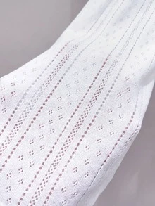 GlowEve CURVE Solid Color Ice Silk Hollow Knit Sun Protection Cover Up Plus Size Women Long Sleeve Formal Office White Autumn Casual Traditional - White - View 5