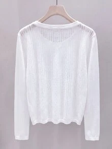 GlowEve CURVE Solid Color Ice Silk Hollow Knit Sun Protection Cover Up Plus Size Women Long Sleeve Formal Office White Autumn Casual Traditional - White - View 4