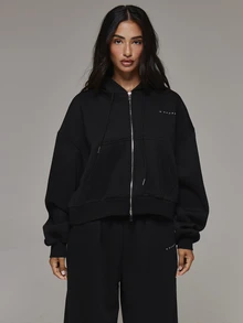 Musera Sport Zip Through Logo Front Hooded Sweatshirt Coord Top Only Sport Essentials Basics Autumn Fall Winter - Black - View 2