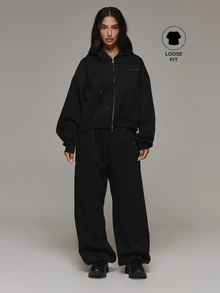 Musera Sport Zip Through Logo Front Hooded Sweatshirt Coord Top Only Sport Essentials Basics Autumn Fall Winter - Black - View 1