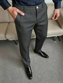 Manfinity Mode 男士熱銷新款直筒長褲 西裝褲 INS風 適合四季日常穿著 休閒長褲 婚禮季拍照穿搭 送男友/老公的必備禮物 男士休閒 Y2K - 深灰色 - 查看 3