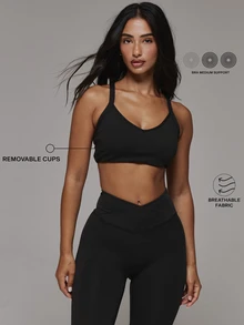 Musera Sport V Neck Strappy Back Active Sports Bra 2 Pieces Sports Bra Multipack Sport Essentials Basics Autumn Fall Winter - Black and White - View 1