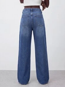 Maija Women's Casual Versatile Stripe Patch Jeans, Fall Winter Sports Jeans, Commuter, Office, Stripe, Classic, Vacation, Going Out, Party, Fashionable. - Blue - View 2