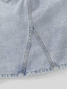 Elladie kids Denimly 嬰兒藍少女休閒都市學院風丹寧 A 字中長裙 日常彈性腰帶前開扣校園春季款 - 淺色水洗藍 - 查看 8