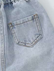 Elladie kids Denimly 嬰兒藍少女休閒都市學院風丹寧 A 字中長裙 日常彈性腰帶前開扣校園春季款 - 淺色水洗藍 - 查看 6