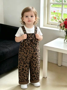 SHEIN 嬰兒/幼兒（女童）連身褲 全季節休閒動物可愛 80年代風格美式復古豹紋深棕色大蝴蝶結裝飾家庭秋季 - 咖啡棕 - 查看 9