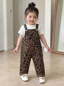 SHEIN 嬰兒/幼兒（女童）連身褲 全季節休閒動物可愛 80年代風格美式復古豹紋深棕色大蝴蝶結裝飾家庭秋季 - 咖啡棕 - 查看 13