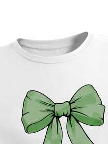 2pcs/Set Girls Green Bow Print Long Sleeve Top And Straight Leg Cargo Pants Set, Street Style, Suitable For Autumn/Winter - Green - View 5