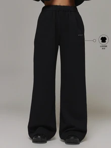 Musera Sport Logo Toggle Front Drawstring Waist Wide Leg Sweat Pants Joggers Coord Bottoms Only Sport Essentials Basics Gym Workout Fall Winter - Black - View 1