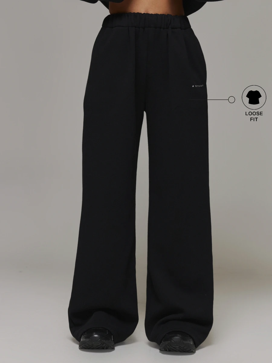 Musera Sport Logo Toggle Front Drawstring Waist Wide Leg Sweat Pants Joggers Coord Bottoms Only Sport Essentials Basics Gym Workout Fall Winter - Black - View 1