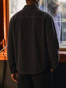 AKNOTIC Kemeja Lengan Panjang Kasual Serbaguna Pria, Musim Gugur, Homme, Corduroy - Hitam - View 10