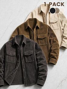 AKNOTIC Kemeja Lengan Panjang Kasual Serbaguna Pria, Musim Gugur, Homme, Corduroy - Hitam - View 1