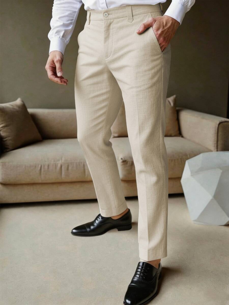 Manfinity Mode Men's Beige Casual Suit Pants For Everyday Business Wear, Formal, Old Money - Apricot - View 1