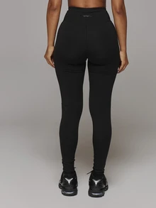 Musera Sport V Dipped Cross Over Front High Waist Fitted Logo Back Detail Active Leggings Sport Essentials Gym Workout Basics Autumn Fall Winter - Black - View 4