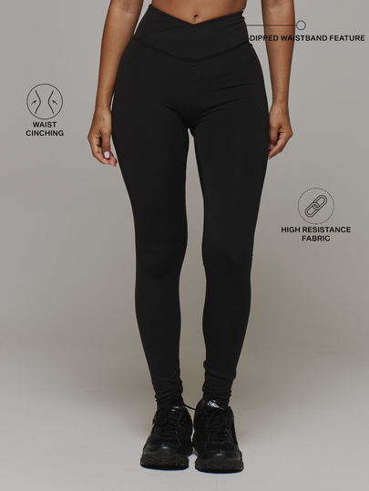 Musera Sport V Dipped Cross Over Front High Waist Fitted Logo Back Detail Active Leggings Sport Essentials Gym Workout Basics Autumn Fall Winter