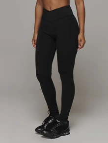 Musera Sport V Dipped Cross Over Front High Waist Fitted Logo Back Detail Active Leggings Sport Essentials Gym Workout Basics Autumn Fall Winter - Black - View 3