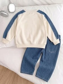 SHEIN 男孩連帽衫與運動衫套裝 - 藍白色 - 查看 2