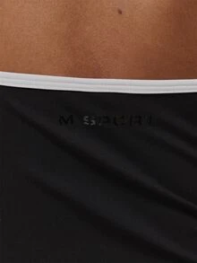 Musera Sport V Plunge Front Contrast Binding Strappy Logo Back Fitted Active Cami Top Sport Essentials Basics Gym Workout Autumn Fall Winter - Black - View 6