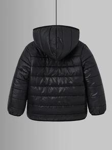 Bubblio Kids 1pc Young Boys Casual Versatile Comfortable Loose Practical Solid Color Zip-Up Hooded Winter Jacket - Black - View 3
