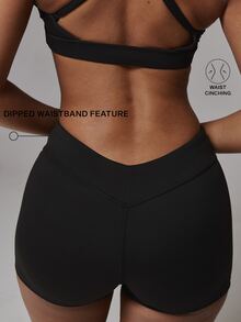 Musera Sport Scoop Neck Strappy Sport Logo Cross Back Sport Bra With Dipped Back Fitted Mini Short Sold As Set Sport Essentials Basics Autumn Fall Winter - Black - View 2