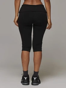 Musera Sport Ruched Fold Over Waist Fitted Active Capri Pants Sport Essentials Basics Gym Workout Autumn Fall Winter - Black - View 4