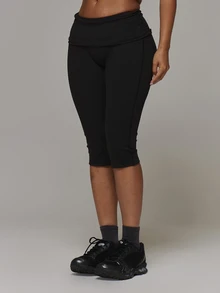 Musera Sport Ruched Fold Over Waist Fitted Active Capri Pants Sport Essentials Basics Gym Workout Autumn Fall Winter - Black - View 3