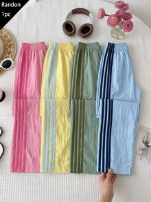 Kids Tween Girls Shorts Colorful Contrast Tape Shorts, 1pc Set, Back To School - Pink - View 2