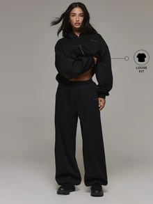 Musera Sport Elasticated Waist Logo Cuffed Loose Fit Jogger Sweatpant Coord Bottom Only Sport Essentials Basics Autumn Fall Winter - Black - View 1
