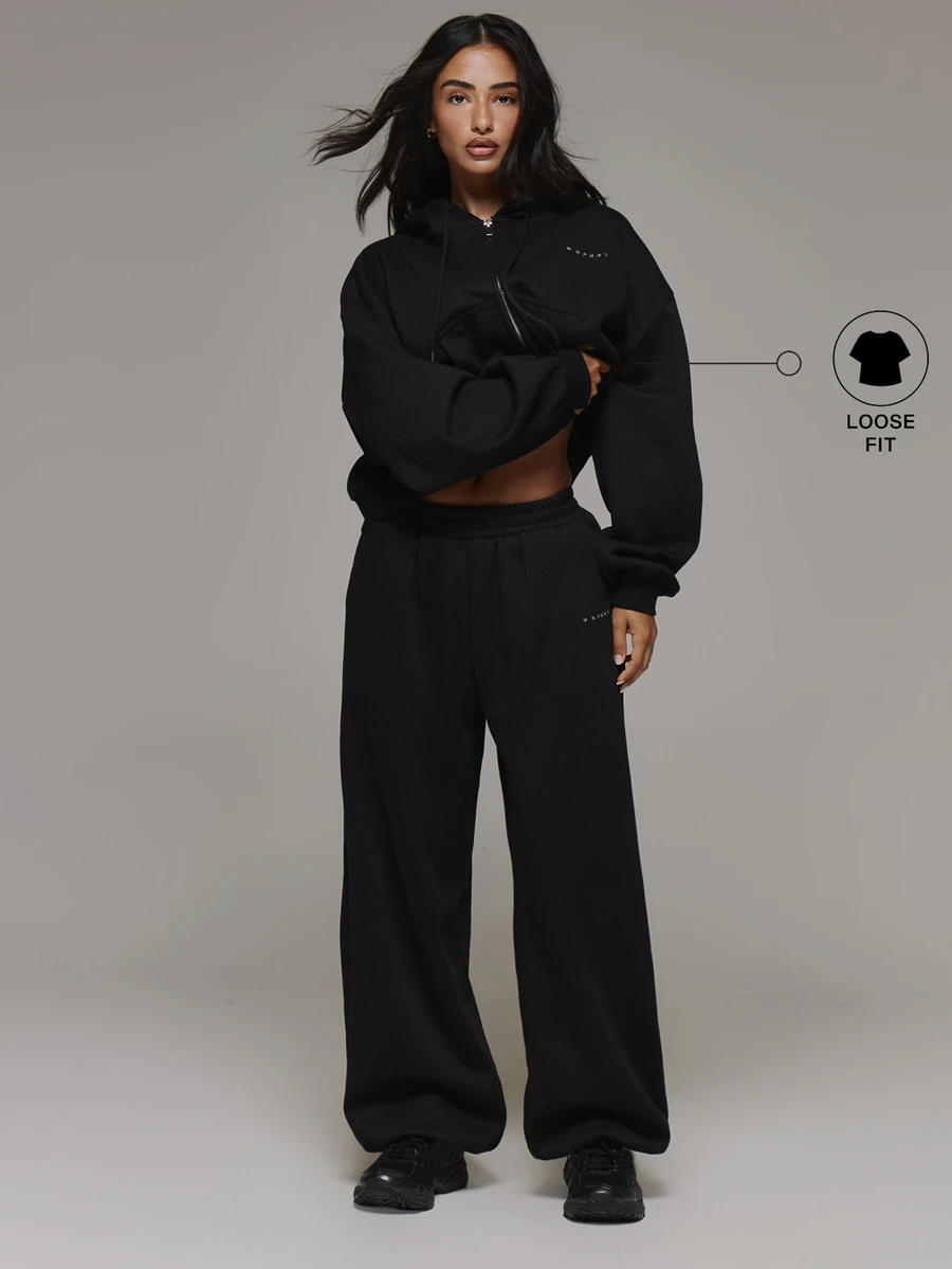 Musera Sport Elasticated Waist Logo Cuffed Loose Fit Jogger Sweatpant Coord Bottom Only Sport Essentials Basics Autumn Fall Winter - Black - View 1