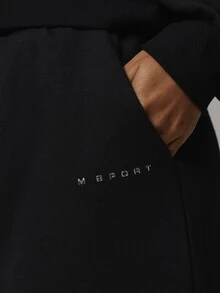 Musera Sport Elasticated Waist Logo Cuffed Loose Fit Jogger Sweatpant Coord Bottom Only Sport Essentials Basics Autumn Fall Winter - Black - View 5