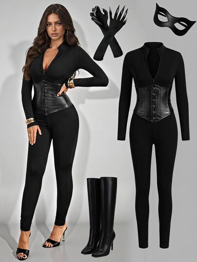 SHEIN Tall Women's Tall One-Piece Jumpsuit, Sexy And Charming Halloween Style