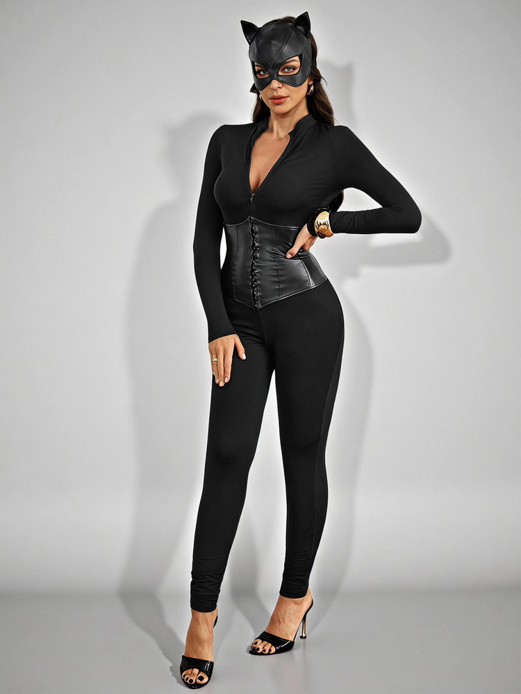 SHEIN Tall 女款高身長連身褲，性感迷人萬聖節風格 - 黑色 - 查看 8