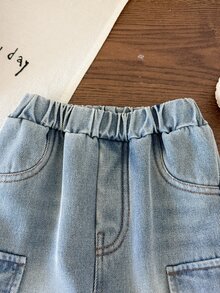 SHEIN 男嬰秋冬休閒保暖內裡加厚工裝藍色牛仔褲，保暖內裡牛仔長褲，秋冬牛仔褲，嬰兒牛仔褲 - 彩色 - 查看 3