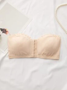 SHEIN Women's Underwire Bra With Front Hook Closure, Ruffled Trim, Removable Padded Cups - Apricot - View 6
