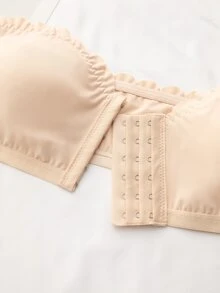 SHEIN Women's Underwire Bra With Front Hook Closure, Ruffled Trim, Removable Padded Cups - Apricot - View 7