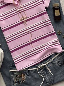 Attitoon Women's Summer Casual Striped Short Sleeve T-Shirt - Pink - View 4