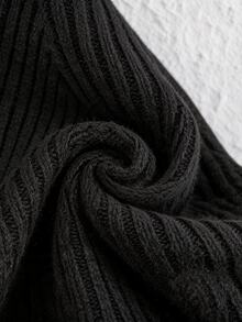 SHEIN Tall Size Black Solid Drop Shoulder Open Front Ribbed Knit Duster Casual Everyday School Wear Cardigan Winter Home - Black - View 6