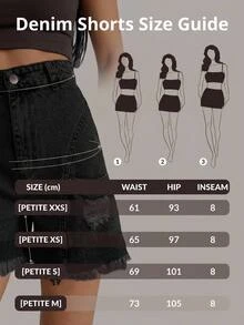 SHEIN Solid Black Casual Grunge Cargo Pocket Denim Shorts With Raw Hem Everyday Summer - Black - View 7