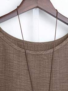 Linhara Plus Size Women 2-Piece Set Linen Asymmetric Hem Crew Neck 3/4 Sleeve Top And Loose Long Wide Leg Pants, Suitable For Casual Daily Wear - Khaki - View 4