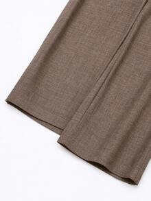 Linhara Plus Size Women 2-Piece Set Linen Asymmetric Hem Crew Neck 3/4 Sleeve Top And Loose Long Wide Leg Pants, Suitable For Casual Daily Wear - Khaki - View 5