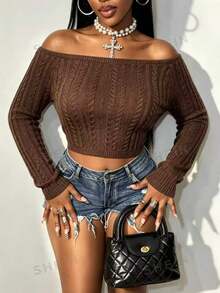 BamGleam Autumn Winter Off Shoulder Figure-Flattering Knit Top, Solid Color Backless Knitted Blouse Suitable For Party & Daily Wear - Grey - View 3