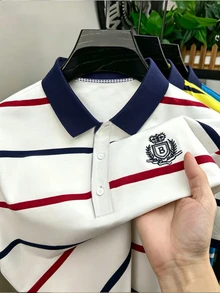 Resyla Men 男士字母印花休闲通勤条纹Polo衫 - 彩色 - 查看 5
