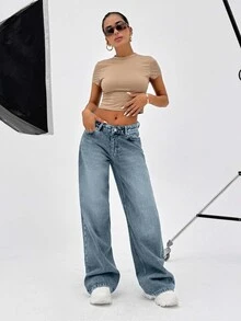 CasuGlow 100% Cotton LOW RISE WIDELEG CUT VINTAGE WASH Y2K BAGGY JEANS,Trousers - Baby Blue - View 5
