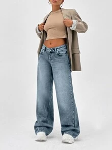 CasuGlow 100% Cotton LOW RISE WIDELEG CUT VINTAGE WASH Y2K BAGGY JEANS,Trousers - Baby Blue - View 6