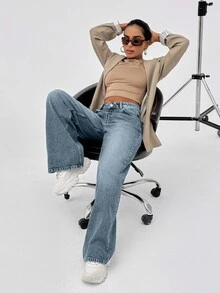 CasuGlow 100% Cotton LOW RISE WIDELEG CUT VINTAGE WASH Y2K BAGGY JEANS,Trousers - Baby Blue - View 3