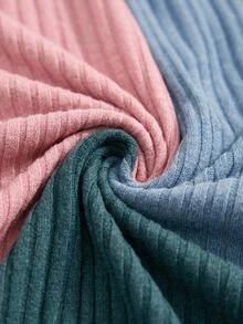 SHEIN TALL SIZE 3pcs Rib Knit Multicolour Fake Drawsting Detail Long Pants Homewear Comfort Casual Women Sleep Bottoms Set For Summer - Multicolor - View 7
