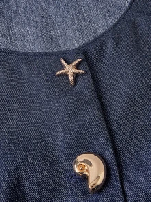 SHEIN MOD Jaket Slim Fit Leher Bulat Warna Biru Tua Ukuran Plus, Jaket Belahan Depan dengan Dekorasi Kancing Logam, Elegan untuk Beraktivitas, Gaya Urban Chic - Navy Blue - View 4