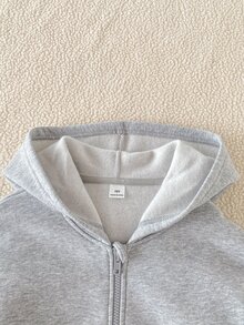 SHEIN 秋冬女童連帽拉鍊外套－混搭街頭風，保暖針織面料，微寬鬆版型適應成長，校園與街頭穿搭，瞬間變身活力女孩！ - 灰色 - 查看 6