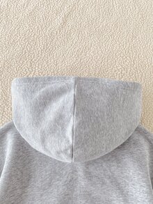 SHEIN 秋冬女童連帽拉鍊外套－混搭街頭風，保暖針織面料，微寬鬆版型適應成長，校園與街頭穿搭，瞬間變身活力女孩！ - 灰色 - 查看 9